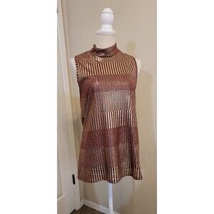 Espresso Mock Neck Sleeveless Red & Gold Blouse Size Large